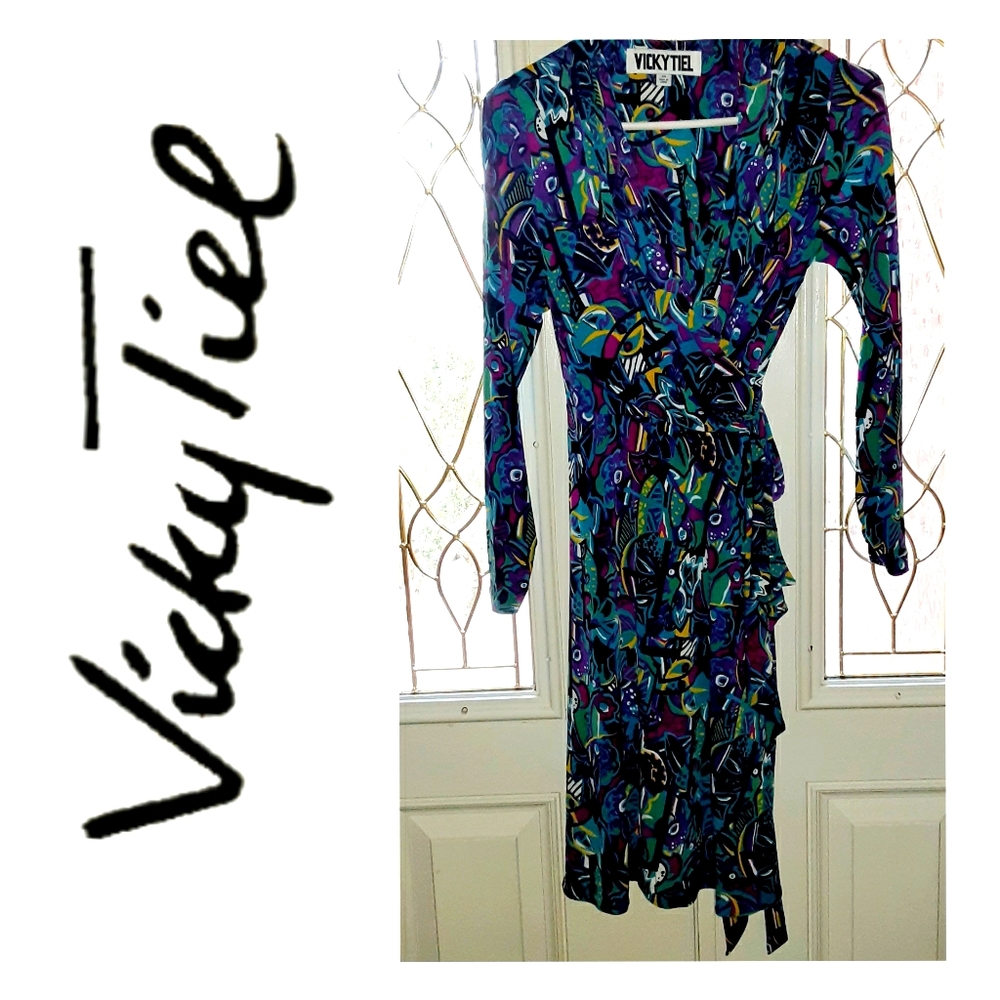 Vicky Tiel wrap dress colorful size xs